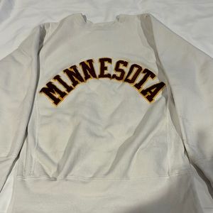 Vintage Champion Reverse Weave White Red MINNESOTA Pullover Crewneck Sweatshirt